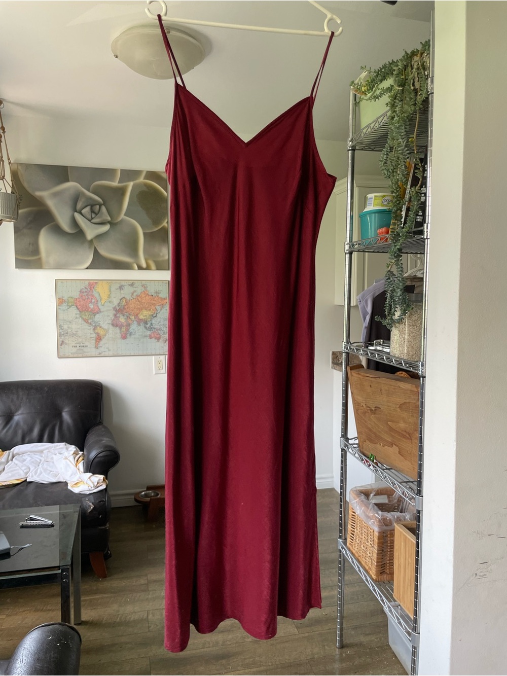 Time and Tru Wine Red Satin Maxi Dress